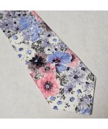 Steve Scheiner Men&#39;s Tie Floral on White Background 100% Cotton - $13.98