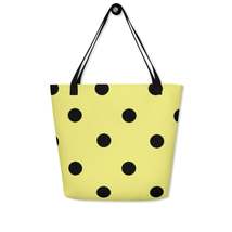 Autumn LeAnn Designs® | Dolly Yellow with Black Polka Dots Large Tote Bag - £29.81 GBP