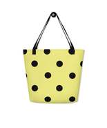 Autumn LeAnn Designs® | Dolly Yellow with Black Polka Dots Large Tote Bag - £28.55 GBP