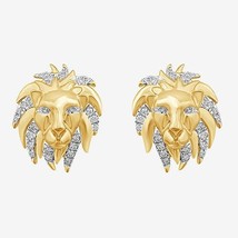 0.33CT Diamante Naturale Leone Testa Orecchini a Lobo 14K Oro Giallo Placcato - £210.70 GBP