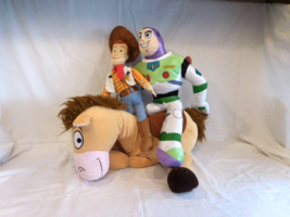 Disney Pixar 17&quot; Toy Story Woody 19&quot; Buzz Lightyear + 17&quot; Bulleye Plush Stuffed  - £27.61 GBP