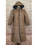 VINTAGE Long Quilted Puffer Hooded Coat Womens XL Nylon Beige Toggle Hon... - £103.69 GBP