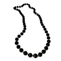 Satin Wrapped Navy Blue &amp; Gold Bead Classic Necklace 28&quot;. VTG1960&#39;s - $18.59
