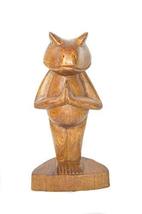 Meditating Yoga Kitty Statue Hand Painted Carved Wood Praying Cat Kitten... - $27.66