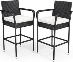 Yitahome Outdoor Wicker Bar Stools Set Of 2, Patio Wicker Counter Stools, Black - £132.01 GBP