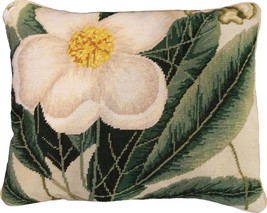 Throw Pillow Needlepoint Cherokee Rose 16x20 20x16 Cotton Velvet Back Down - $299.00