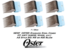 6 Oster Stainless Steel 25mm 1&quot;Blade Attachment Comb*Fit A5 A6,Andis Agc Clipper - £25.17 GBP