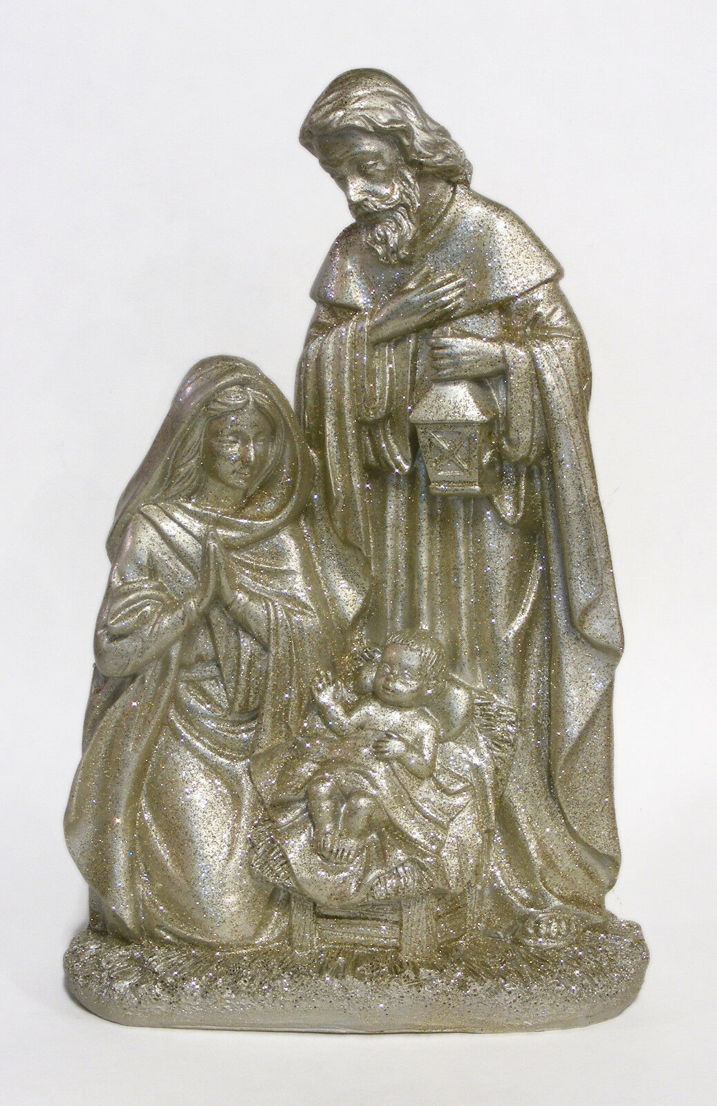 Primary image for PLATINUM GLITTERED HOLY FAMILY NATIVITY CHRISTMAS HOLIDAY DECORATION
