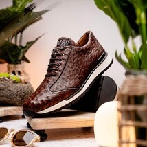 Hand painted genuine ostrich quill Sneaker Shoes Scanno Antique Brown image 9