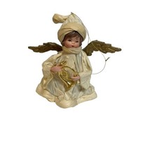 Vtg  Paper Mache Cone Christmas Angel French Horn Crepe Paper Taiwan 2 Ornament - £13.83 GBP