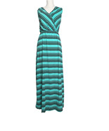 NEW Liberty Love Womens Teal Black Stripe Faux Wrap Long Jersey Maxi Dre... - $24.74