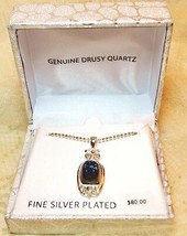 Drusy Quartz Blue Silver Plated Womens Pendant Necklace - £23.67 GBP
