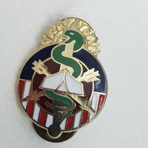 Pin 30th Medical Brigade Army Enamel Metal Snake Green Sword Arrows Tent... - $14.20