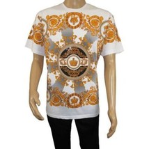 Men LAVERITA European Fashion Crew Shirt Rhine Stones Crown Florals 12089 White image 3
