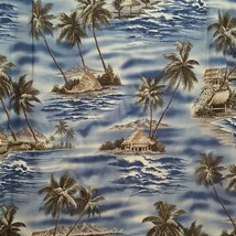 Hawaiian Aloha Shirt Palm Trees Huts Houses Island Size Large Croft Barrow Blue - £21.29 GBP