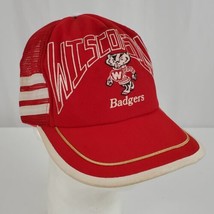 Vintage Wisconsin Badgers Trucker Hat Snapback 3 Stripe Red White Mesh Bucky UW - £24.74 GBP