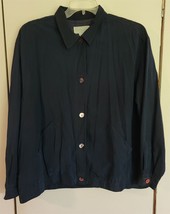 Womens XL Saks 5th Ave Folio Collection Navy Blue Silk Shirt Lightweight Jacket - £22.59 GBP