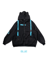 Cyberpunk Cat ears black &amp; blue punk emo zip up hoodie - unisex - €51,36 EUR