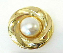 Twisted Swirl Shiny Gold Tone &amp; Faux Pearl Cabochon Scarf Clip 1980s?  - £6.25 GBP
