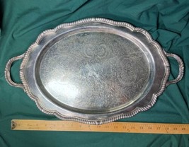 Vintage Scalloped Oval Silver Serving Tray w/ Handles Weighs~4.14 lbs~21... - £1,272.57 GBP