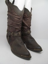 Vintage Womens Brown Leather Silver Tip Harness Slouch Cowgirl Boots Siz... - £46.61 GBP