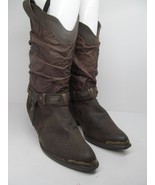 Vintage Womens Brown Leather Silver Tip Harness Slouch Cowgirl Boots Siz... - £44.69 GBP