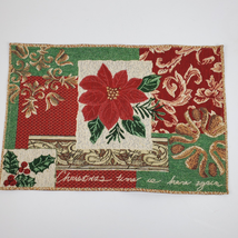 Vintage Christmas Holiday Poinsettia Table Mat 18.5x12.5 Inch - $11.30