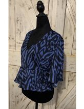 Gigi Parker Women's Wrap Top Animal Print Zebra Ikat Bright Cobalt Small... - $17.82