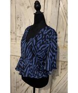 Gigi Parker Women's Wrap Top Animal Print Zebra Ikat Bright Cobalt Small... - $17.82
