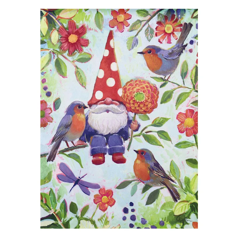 Gnome with Birds Decorative Garden Flag-2 Sided Message, 12.5&quot; x 18&quot; - £15.92 GBP