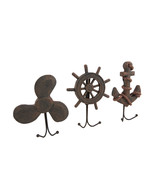 Zeckos Set of 3 Weathered Finish Anchor Prop and Wheel Nautical Wall Hooks - £23.34 GBP