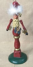 Whimsical Hand Painted Folk Art Santa Claus Figurine Fluffy Hat Bells AS IS READ - £10.92 GBP
