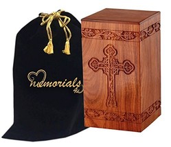 Solid Rosewood Cremation Urn with Hand-Carved Cross Design - $59.00