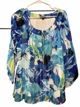 Glance NWOT Womens Semi-Sheer Lined Blouse LARGE Blue Floral - RB - £10.99 GBP