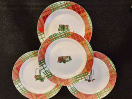PAI Christmas Holiday Salad Plates (4) 8-1/8&quot; Plaid Christmas Plates - £27.54 GBP