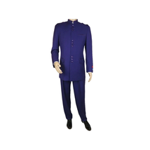 Mens Apollo King Banded Collarless suit Chinese Mandarin Wide leg AG95 Purple image 3