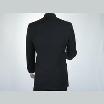 Men Apollo King Banded Collarless suit Mandarin 5 Button Wide leg M5-1 Black image 8