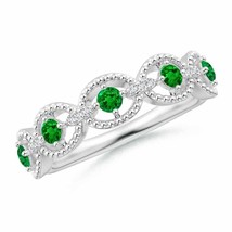ANGARA Art Deco Style Emerald Scalloped Anniversary Ring for Women in 14K Gold - £871.00 GBP