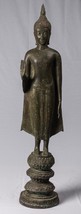 Antigüedad Thai Estilo Ayutthaya Standing Bronce Protección Estatua de Buda - - £1,071.29 GBP
