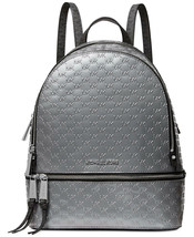 Michael Kors Rhea Zip Backpack Heather Grey Silver Leather Travel Schoolnwt - £187.73 GBP