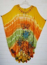New SACRED THREADS OS M L yellow tie-dye butterfly floral gauze caftan c... - $19.80