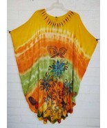 New SACRED THREADS OS M L yellow tie-dye butterfly floral gauze caftan c... - $27.47 CAD