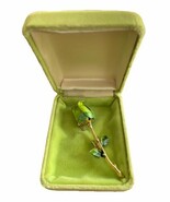 Vintage Jewelry Box w/Goldtone Blue Green Enamel Rose Flower Brooch Pin ... - €14,39 EUR