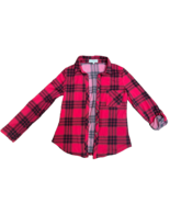 NO COMMENT Red Plaid Button Down Shirt sz S Roll Long Sleeves Christmas ... - $16.73