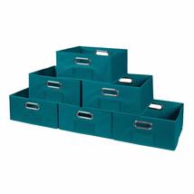 Set Of 6 Half-size Fabric Storage Bins- Teal Modern Contemporary Polypro... - $40.58