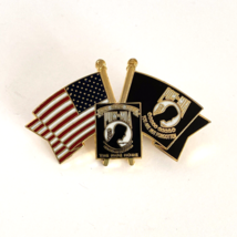 US Military POW MIA American Waving Flags Crossed Metal Hat Cap Lapel Pin - $12.95