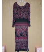 Vertigo Womens Full Length Maxi Dress Aztec Design Paisley Stripe Red Black sz M - £129.25 GBP