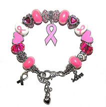 Breast Cancer Awareness Bracelet With Pink Ribbons, Hope European Beads &amp; Charms - $38.61