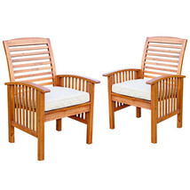 Modern 2-Piece Slat-Back Patio Chairs with Cushions - Brown - £276.41 GBP