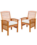 Modern 2-Piece Slat-Back Patio Chairs with Cushions - Brown - £273.86 GBP